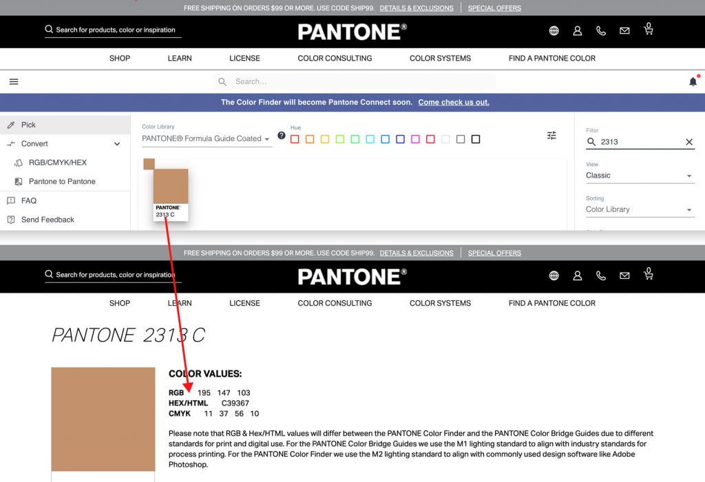 Pantone官方網站色票詳細各種標示數值